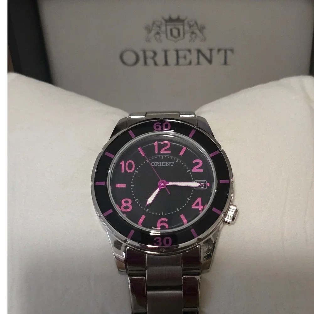 ORIENT Women's Watch Silver Black Pink Dial Y2K Girly Coquette Emo w/ Box Barbie